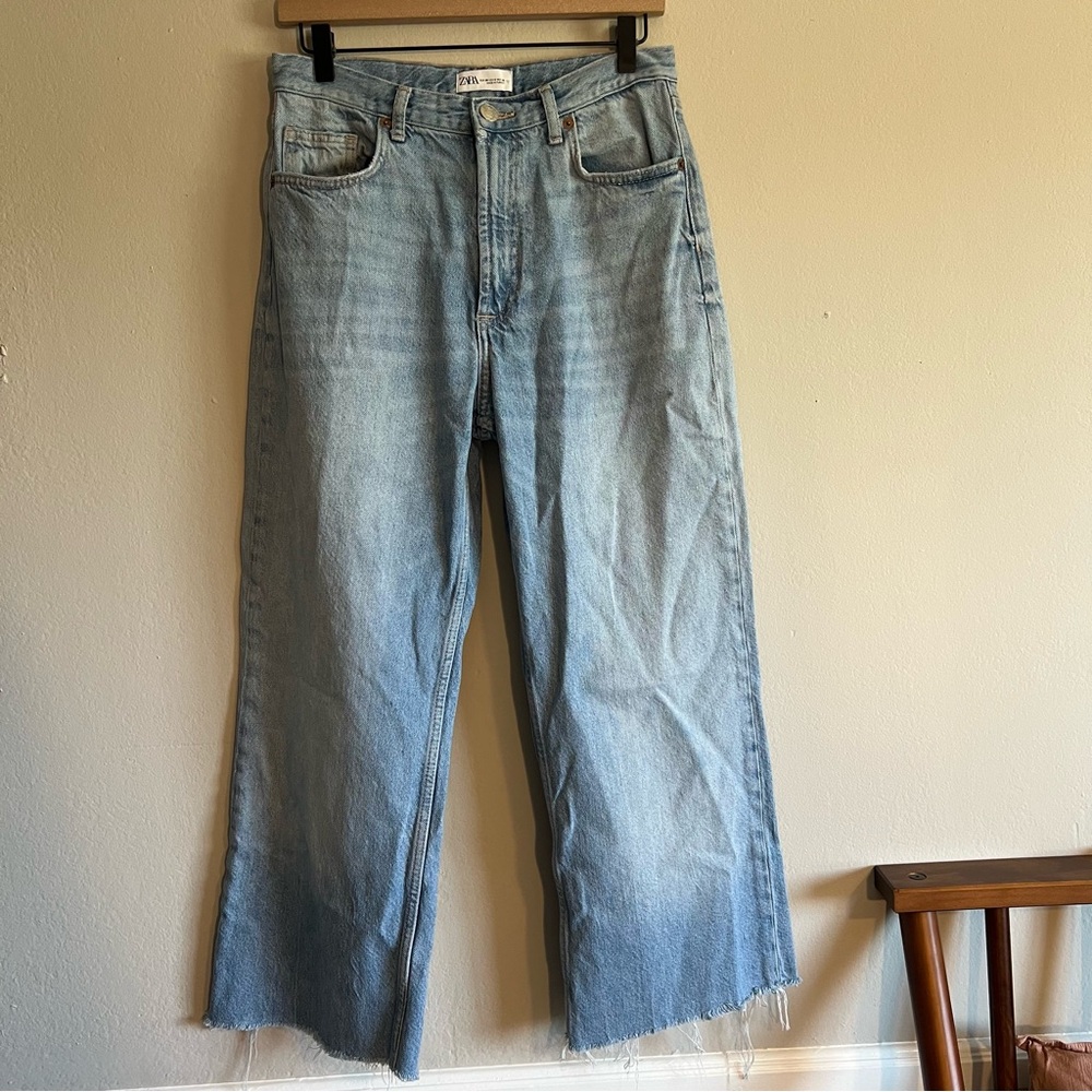 Zara Blue Flare High Waisted Wide Leg Jeans Size 6